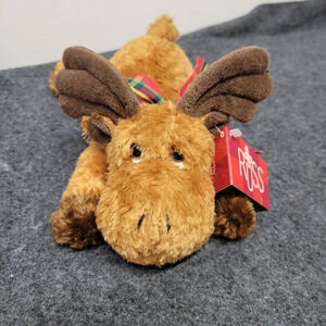 🌴3/$15🌴 Mookie the Christmas Moose 🫎  wearing plaid scarf RUSS vintage
